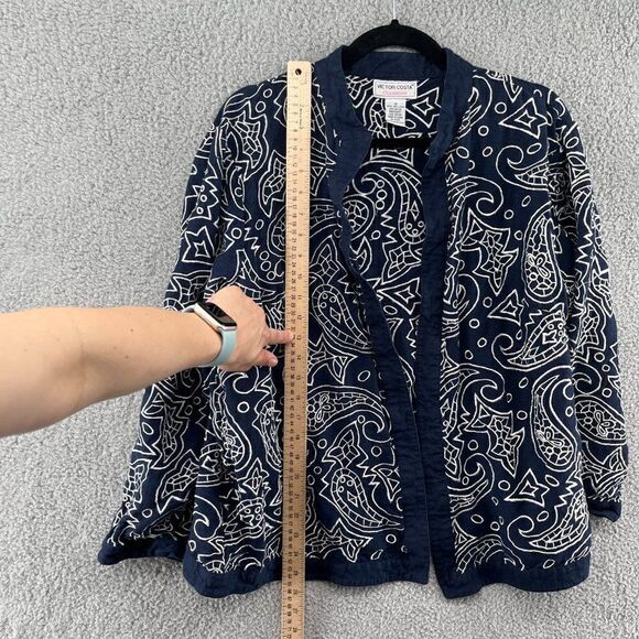 Victor Costa Occasion embroidered Jacket linen paisley Navy Blue White Sz 1X - Picture 11 of 13